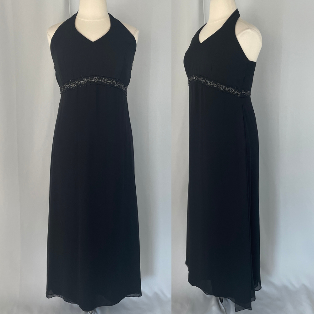 Vintage Formal Prom Dress Plus Size 2XL Black Empire Waist Halter Whimsigoth 90s